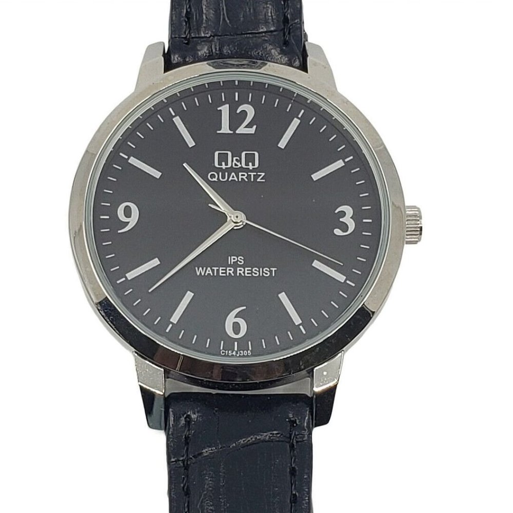 Q&Q Unisex Adult Black Ips Water Resist Leather Belt Watch C154J305